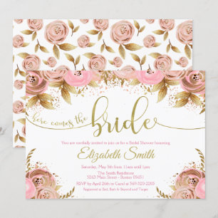 Floral Blush Pink & Gold Bridal Shower Invitation