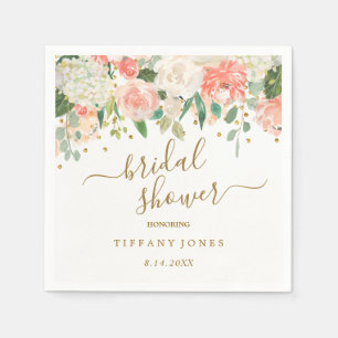 Floral Blush Pink Gold Confetti Bridal Shower Napkin