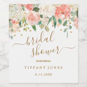 Floral Blush Pink Gold Confetti Bridal Shower Wine Label