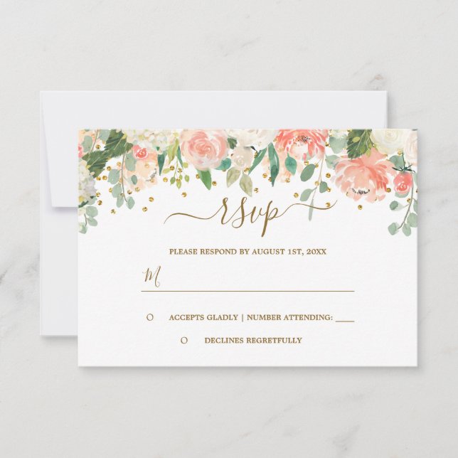 Floral Blush Pink Gold Confetti RSVP (Front)