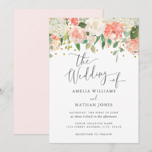 Floral Blush Pink Gold Confetti Wedding Invitation