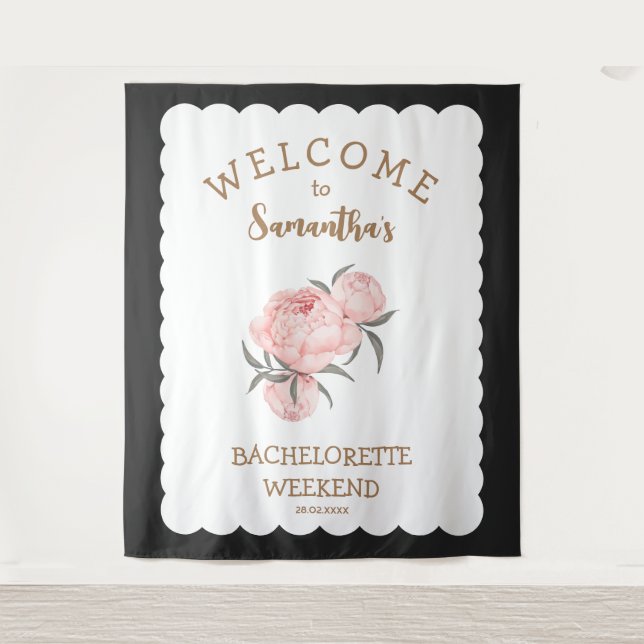 Floral Blush Pink Gold Girly Bachelorette  Tapestry (Front)