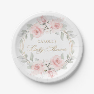 Floral Blush Pink Gold Greenery Baby Shower Paper Plate