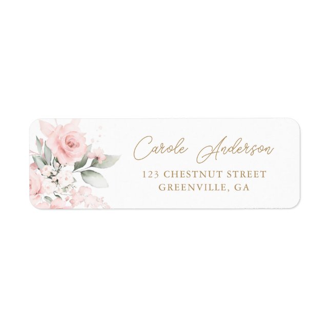 Floral Blush Pink Gold Greenery Return Address (Front)