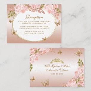 Floral Blush Pink Gold Tiara Butterfly Quinceañera Enclosure Card