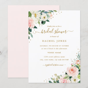 Floral Blush Pink Gold Wedding Bridal Shower Invitation