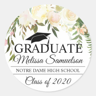 Floral Blush Pink GRADUATE Graduation Cap Classic Round Sticker