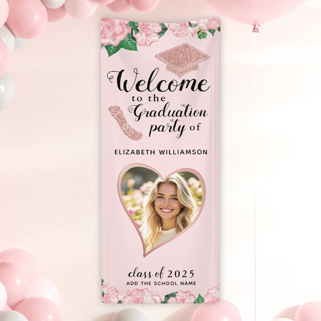 Floral Blush Pink Graduation Welcome Banner (Creator Uploaded)