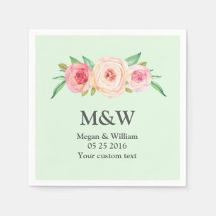 Floral Blush Pink Green Wedding Napkin
