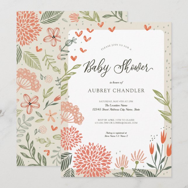 Floral Blush Pink Greenery Baby Shower Invitation (Front/Back)