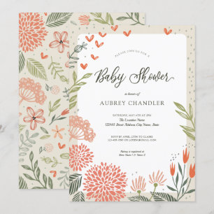 Floral Blush Pink Greenery Baby Shower Invitation