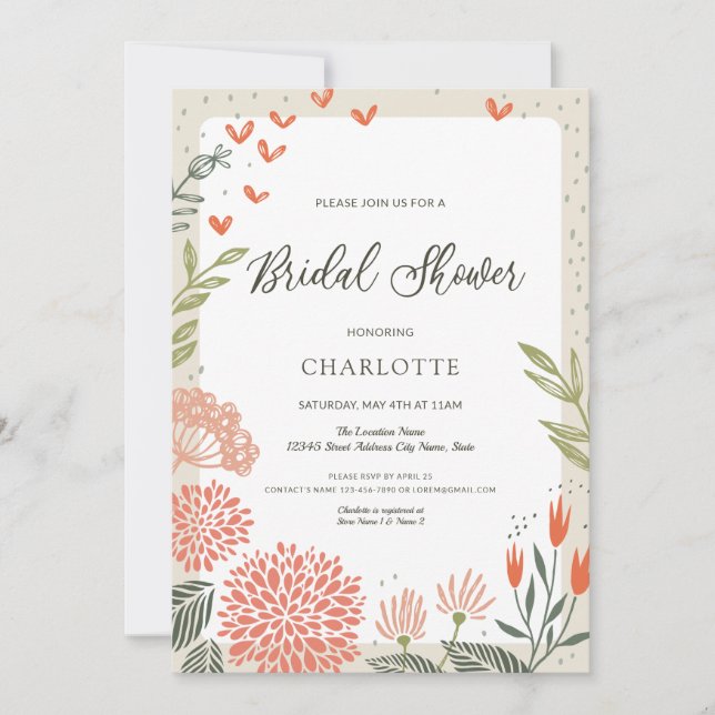 Floral Blush Pink Greenery Bridal Shower Invitation (Front)