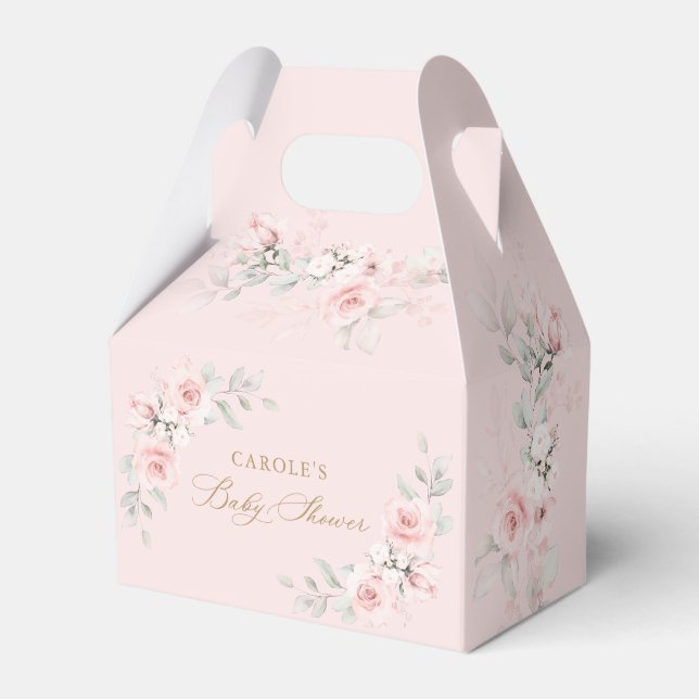 Floral Blush Pink Greenery Gold Baby Shower Favour Box (Front Side)