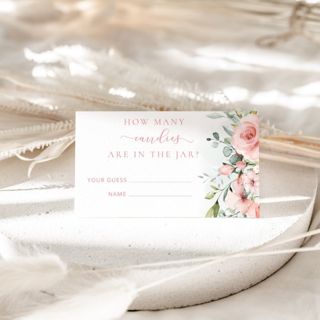 Floral blush pink guess how many candies enclosure card (Creator Uploaded)