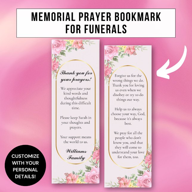 Floral Blush Pink Memorial Prayer Card  (Creator Uploaded)