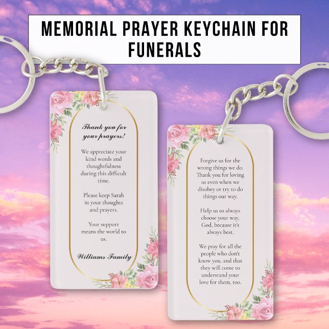 Floral Blush Pink Memorial Prayer Card  Key Ring (Creator Uploaded)