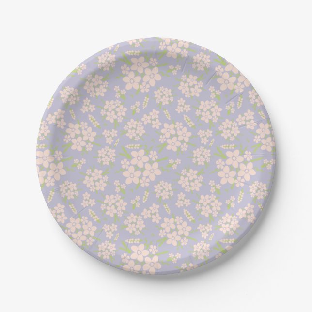 Floral Blush Pink on Lavender Paper Plate (Front)