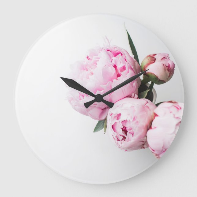 Floral Blush Pink Peonies Large Clock (Front)