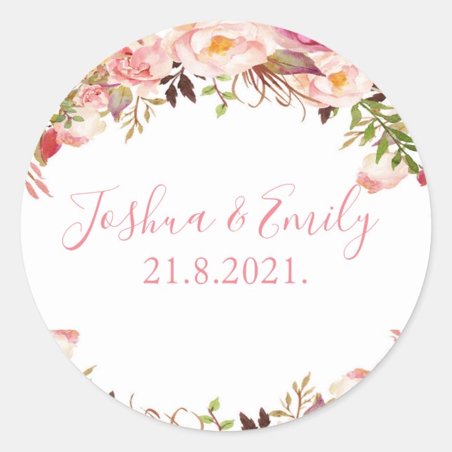 Floral Blush Pink Peony Boho Wedding Sticker (Front)