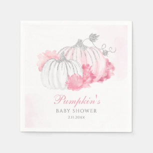 Floral Blush Pink Pumpkin Girl Baby Shower Napkin