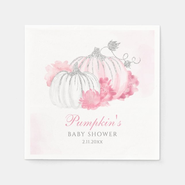 Floral Blush Pink Pumpkin Girl Baby Shower Napkin (Front)