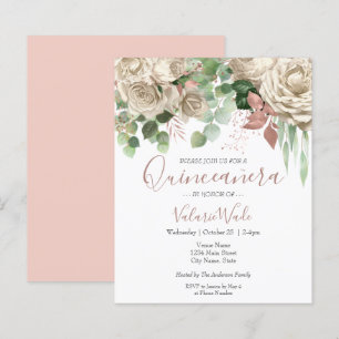 Floral Blush Pink Quinceanera Budget Invitation