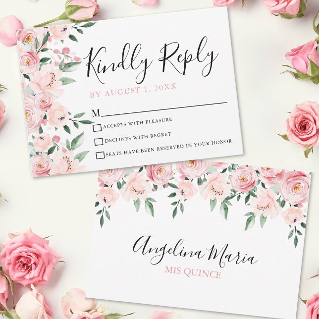 Floral Blush Pink Quinceanera RSVP Card (Floral Blush Pink Quinceanera RSVP Card )