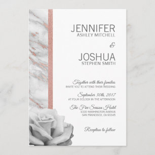Floral Blush Pink Rose Gold Foil Marble Wedding Invitation