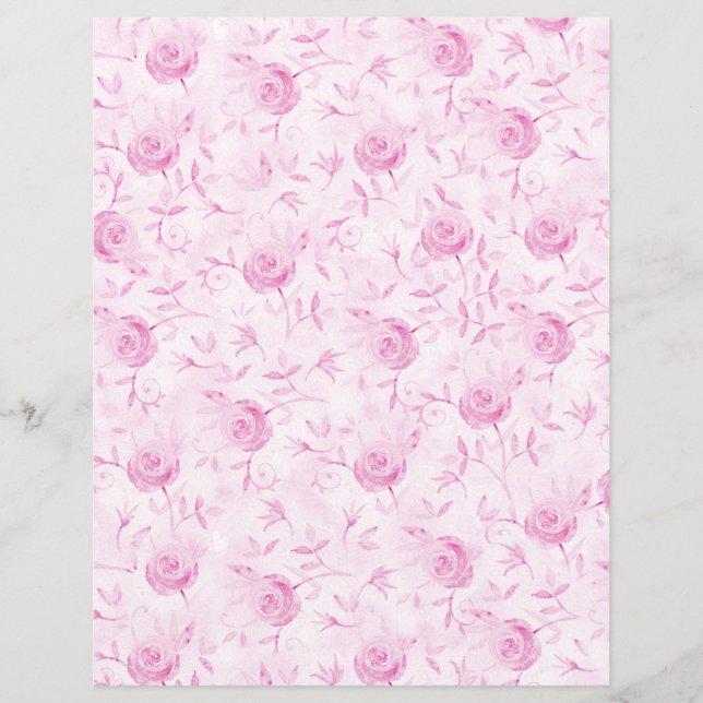 Floral Blush Pink Roses Damask Scrapbook Paper (Front)