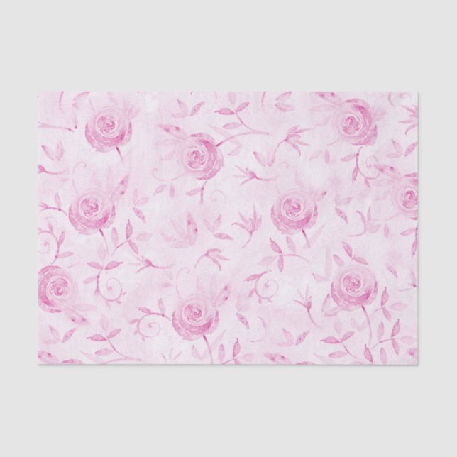 Floral Blush Pink Roses Elegant Damask Decoupage Tissue Paper (Front)