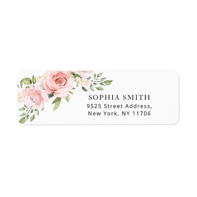 Floral blush pink roses return Address (Front)