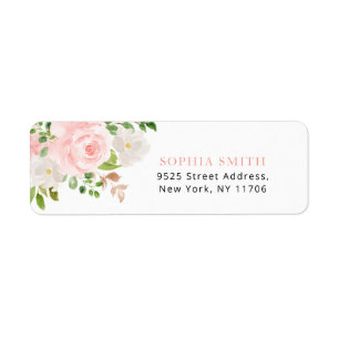 Floral blush pink roses return Address Label