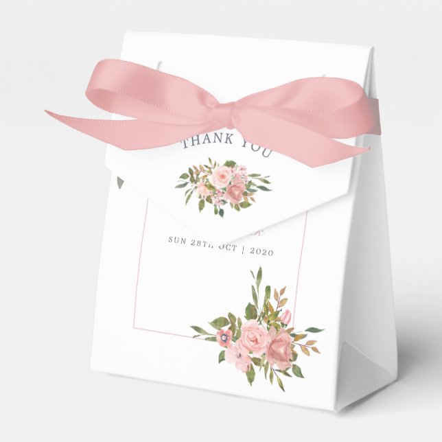 Floral Blush Pink Roses Wedding thank you Favour Box (Front Side)