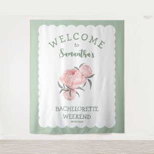 Floral Blush Pink sage green Bachelorette Tapestry