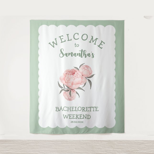 Floral Blush Pink sage green Bachelorette  Tapestry (Front)