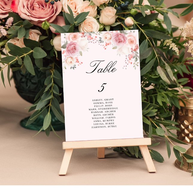 Floral Blush Pink Table Number Seating Chart (Creator Uploaded)