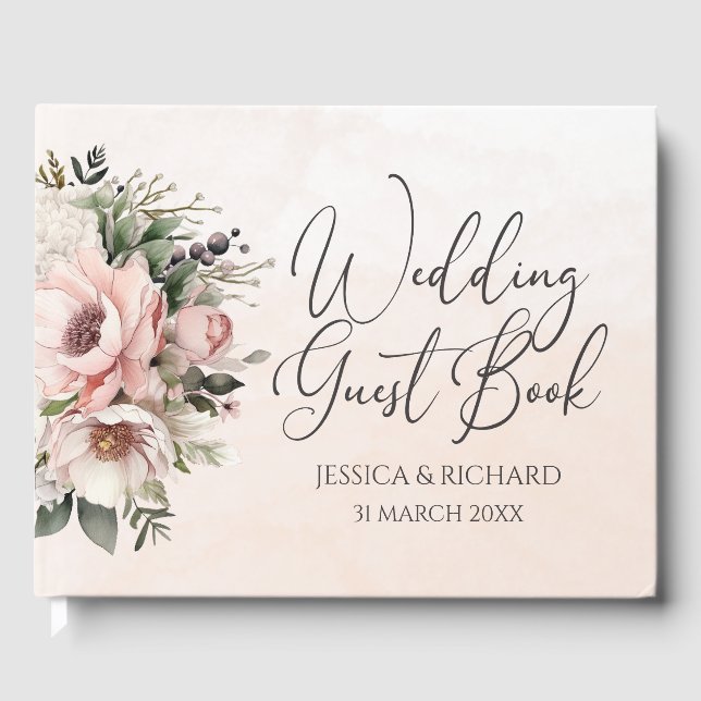 Floral Blush Pink Wedding Customisable Guest Book (Front)