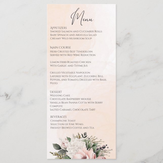 Floral Blush Pink Wedding Menu (Front)