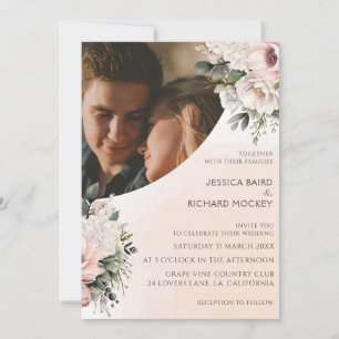 Floral Blush Pink Wedding Photo Invitation