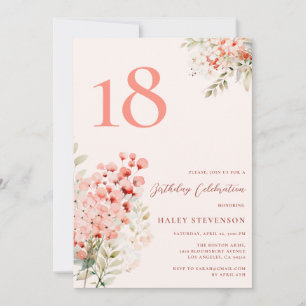 Floral Blush Pink Whimsical 18th Birthday Invitation