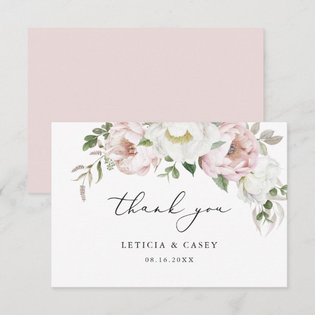 Floral Blush Pink White Peony Romantic Thank You (Front/Back)