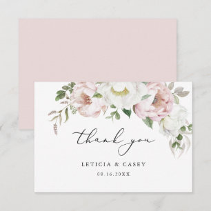 Floral Blush Pink White Peony Romantic Thank You Card