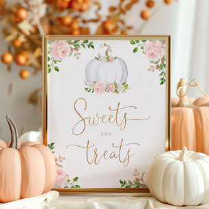 Floral blush pumpkin sweets and treats baby shower poster