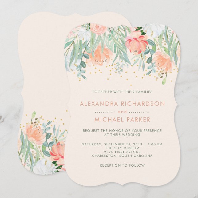 Floral Blush Romance | Watercolor Wedding Invitation (Front/Back)