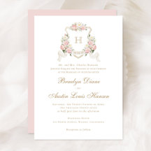 Floral Blush Roses Greenery Crest Monogram Wedding