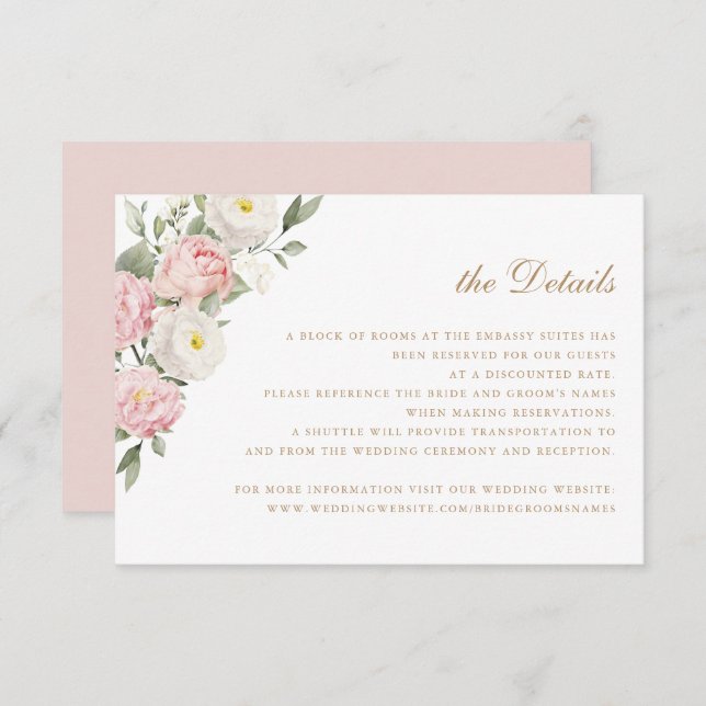 Floral Blush Roses Greenery Wedding Details Invitation (Front/Back)