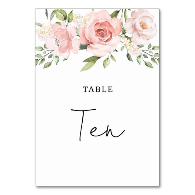 Floral blush roses wedding table number (Front)