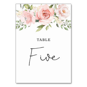Floral blush roses wedding table number