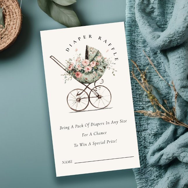 Floral Blush Stroller Diaper Raffle Baby Shower Enclosure Card (Creator Uploaded)