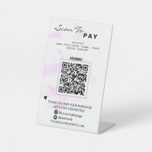 *~* Floral Blush Table Tent PAY . QR code Tabletop Pedestal Sign